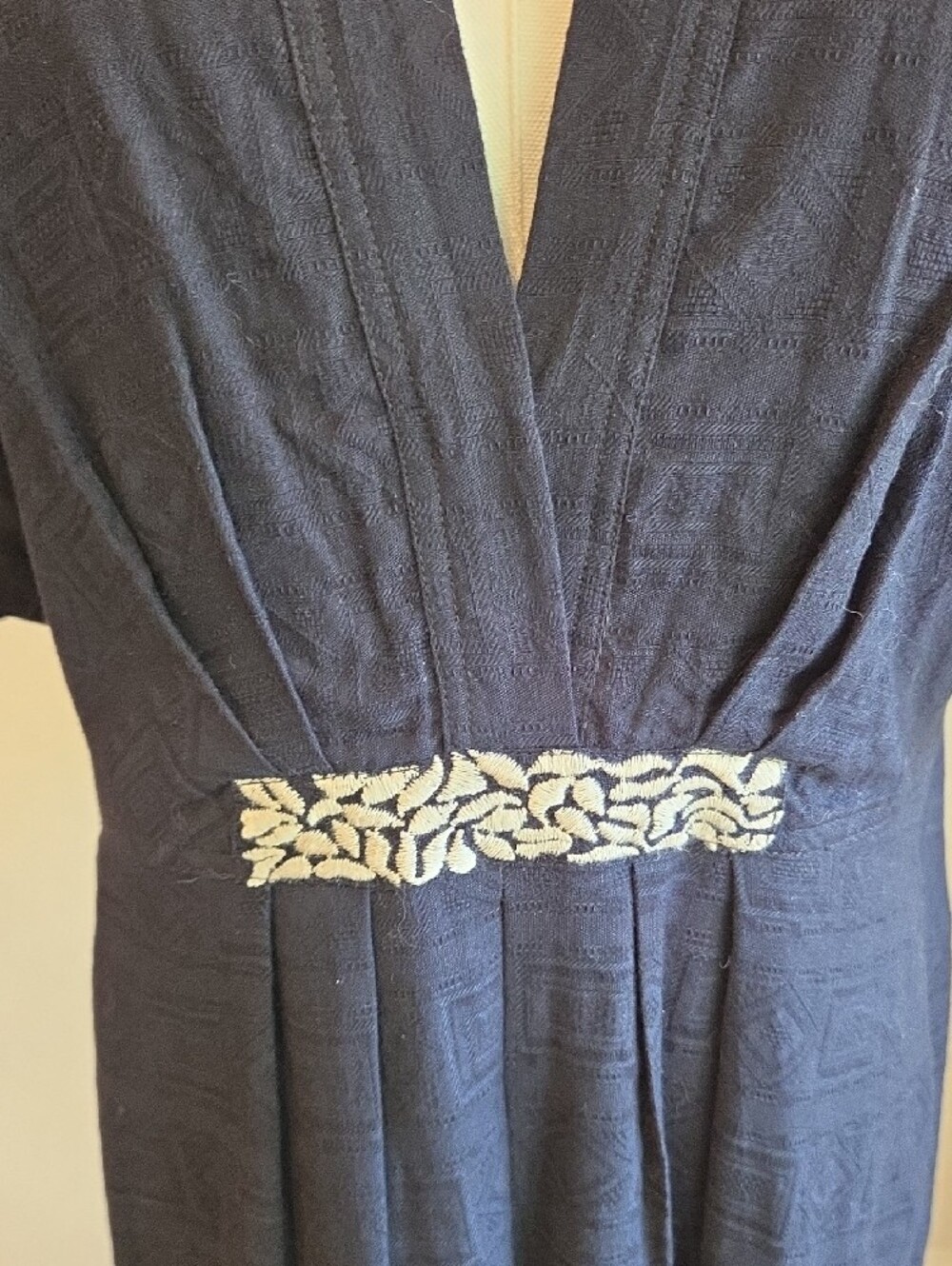 Anthropologie Black Midi Dress with Cream Floral Embroidery - Picture 7 of 15